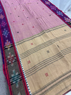 Hemangini : Purple Dhaniakhali Bengali Soft Cotton Saree with Katki Border