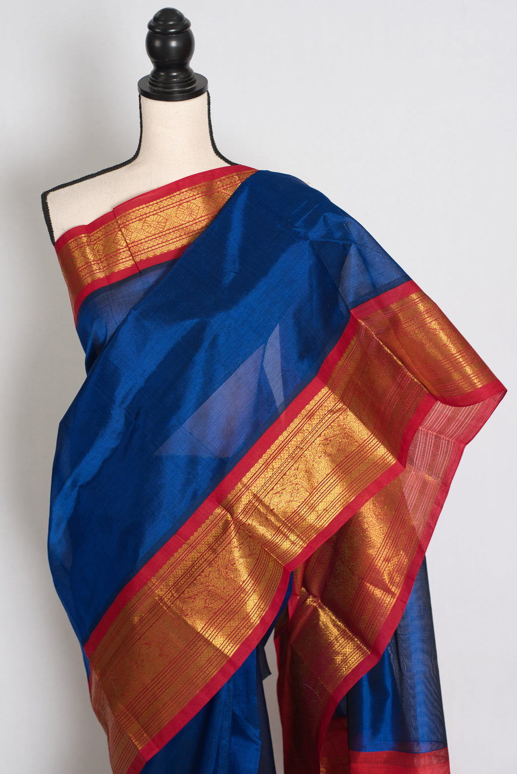 Mala : Royal Blue and Red Cotton Silk Kanjivaram Saree with 38 Size Blouse