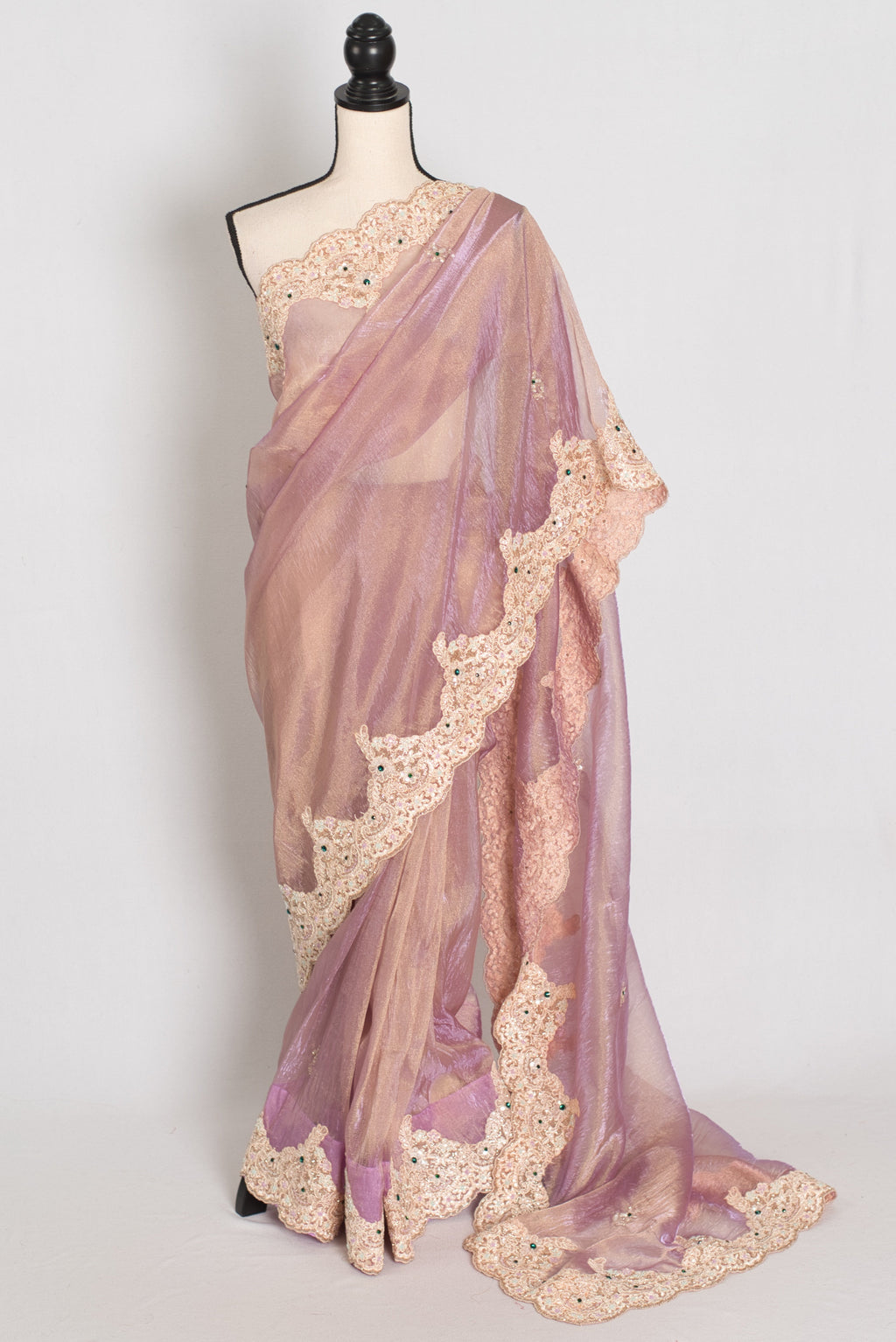 Priya | Lavender Soft Tissue Scalloped Embroidery Saree | Pastel Partywear