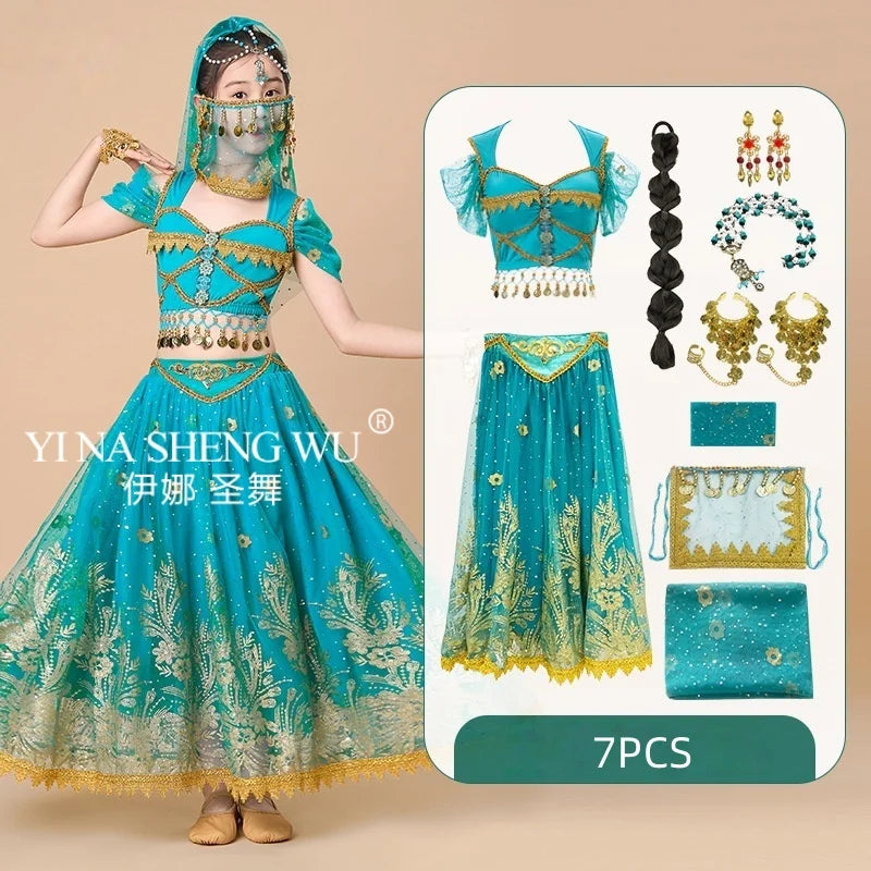 Children's Indian Princess Belly Dance Set Eastern Indian Dance Sari Girl Performance Clothing Children's Stage Costumes