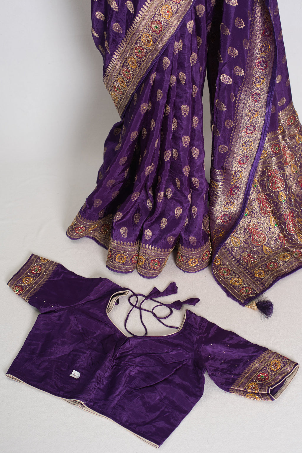 Priya : Purple and Gold Dola Silk Banarasi Saree with 40 Size Blouse