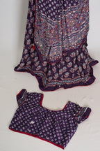 Parul | Purple Ajrakh Print Lehenga Saree with Stitched Blouse