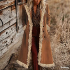 Women's Spring And Autumn Fashion Retro Suede Edge Solid Color Long Wind Jacket