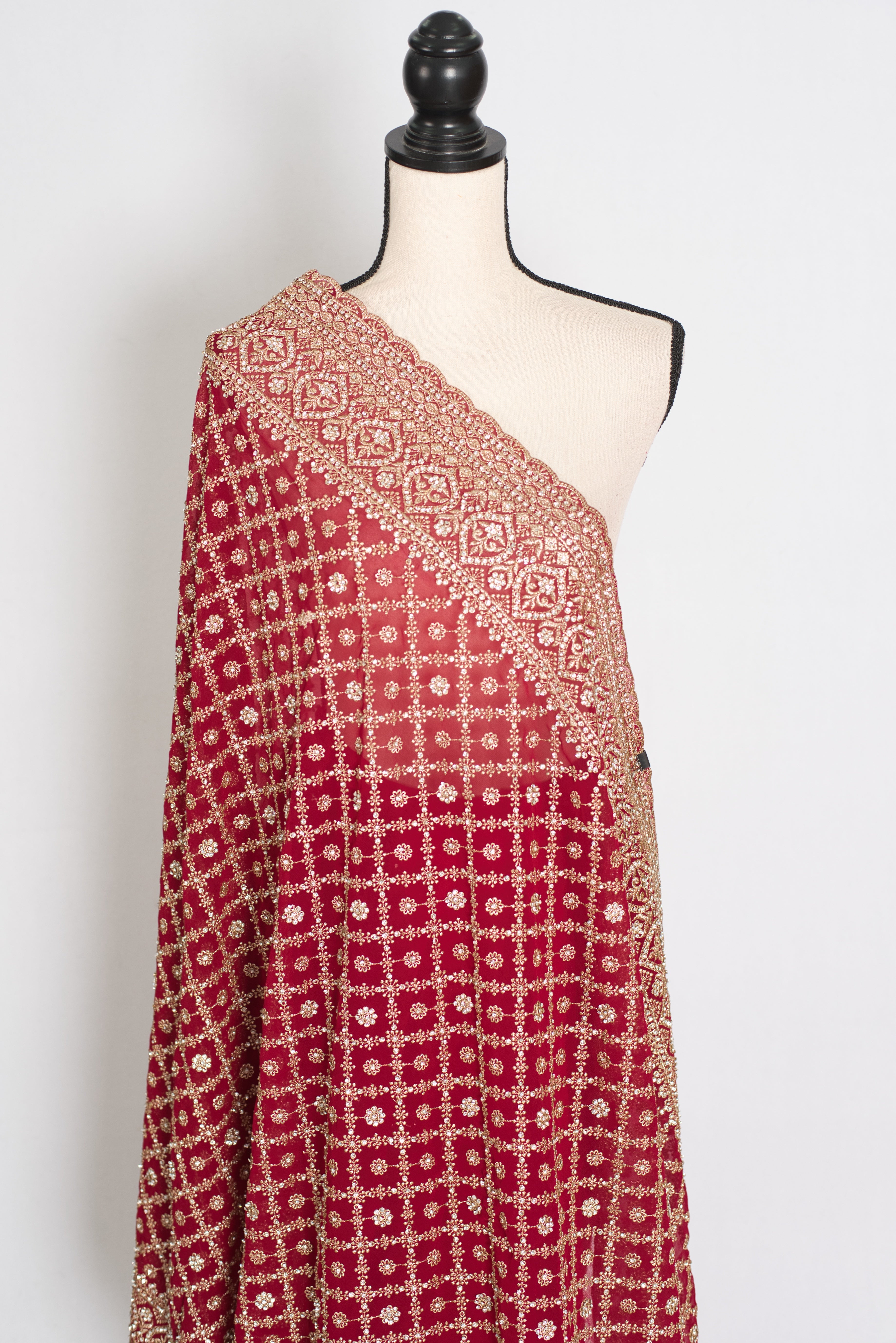 Heema | Dark Red Georgette Bridal Saree | Royal Festive & Wedding Wear