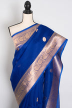 Kalpana : Royal Blue and Gold Chand Sitara Kora Organza Banarasi Saree