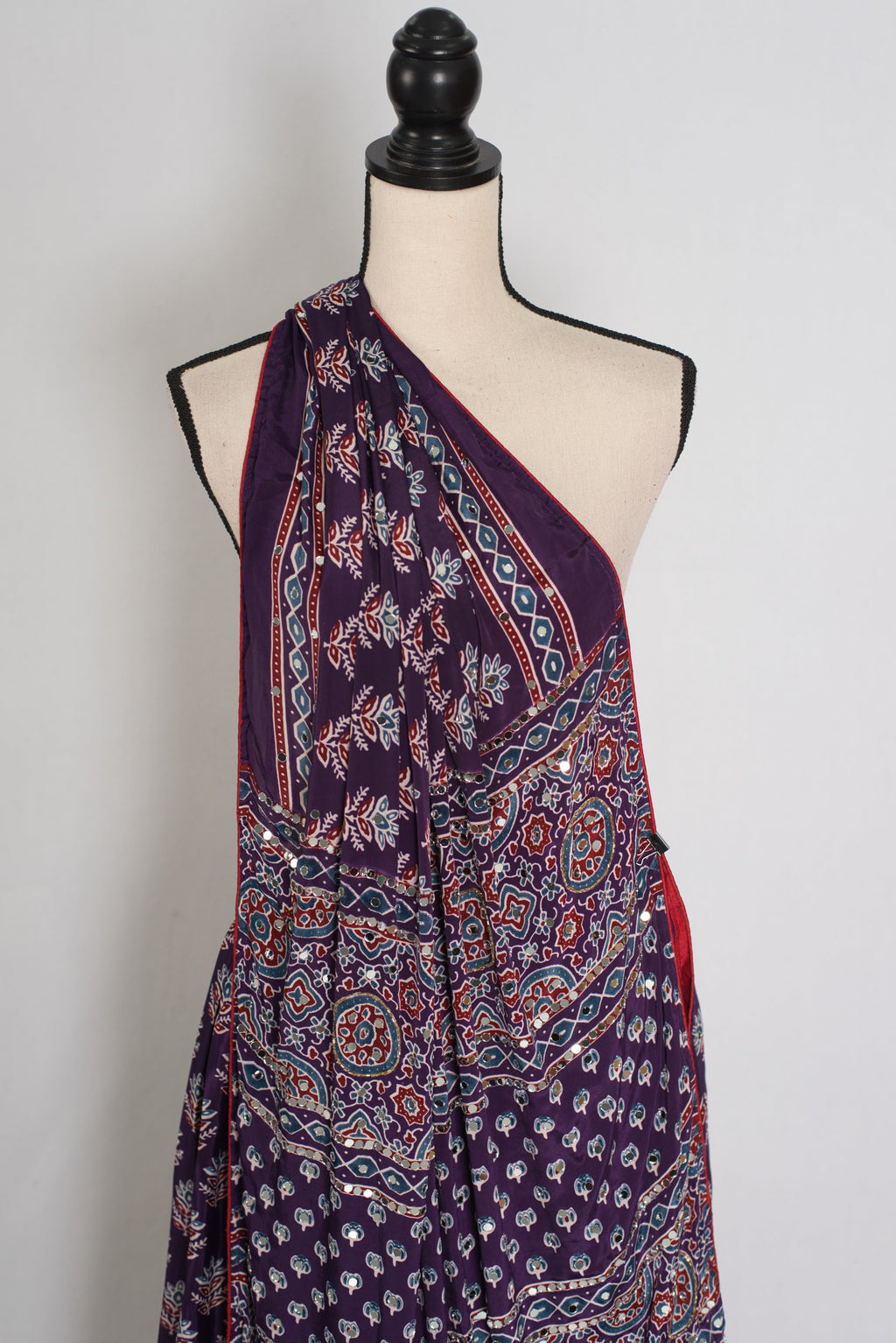Parul | Purple Ajrakh Print Lehenga Saree with Stitched Blouse