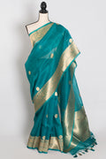 Ritaja : Rama Green and Gold Kora Organza Banarasi Saree with 38 Size Blouse