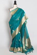 Ritaja : Rama Green and Gold Kora Organza Banarasi Saree with 38 Size Blouse