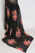 Nita : Black Floral Printed Chiffon Georgette Saree