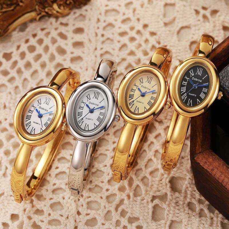 Light-luxury Niche Oval Womens Watch With A Rose Gold Diamond Bezel
