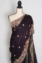 Priya | Deep Purple Tissue Saree | Stitched Size 38 Blouse (Adjustable to 40)