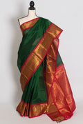 Latha : Bottle Green and Red Cotton Silk Kanjivaram Saree with 36 Size Blouse
