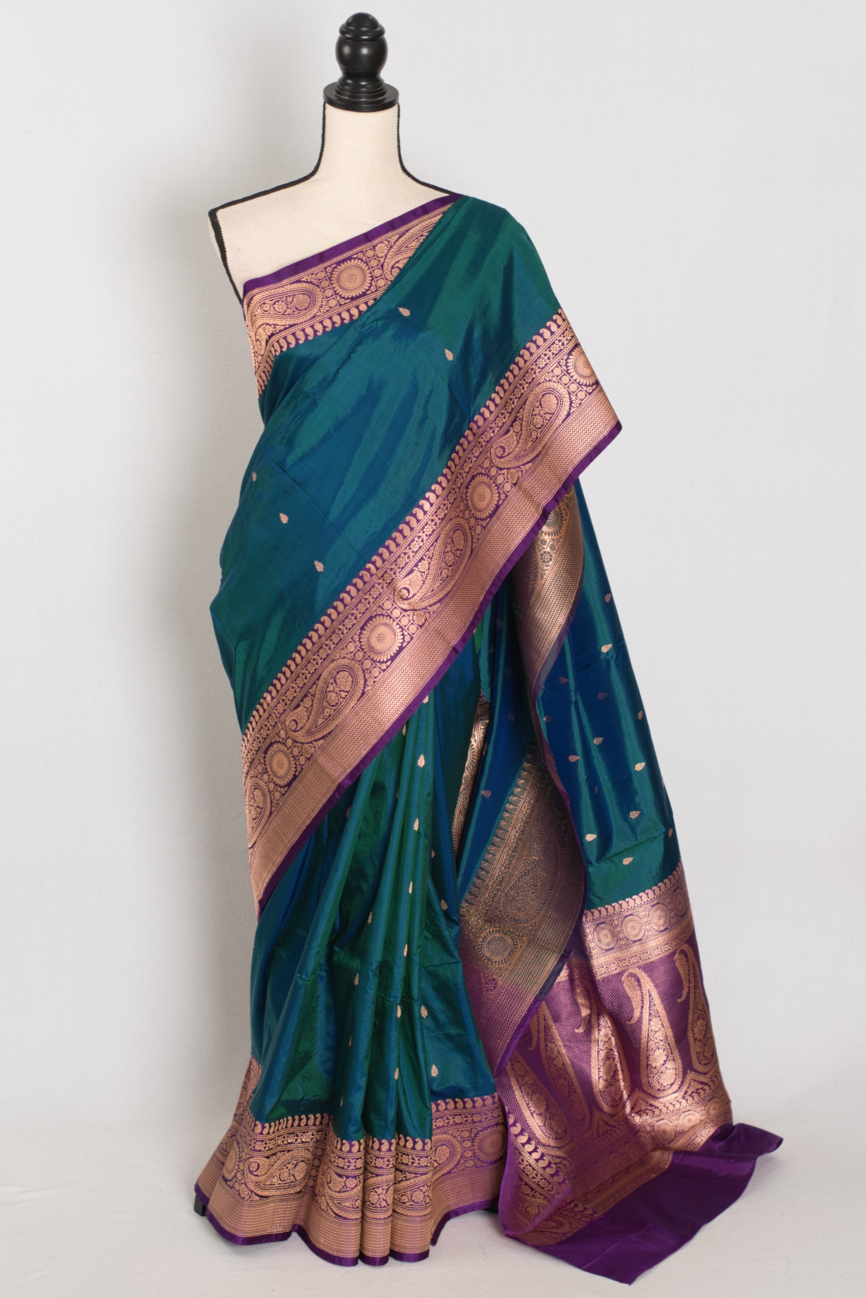 Mayuri | Peacock Green & Purple Pure Banarasi Silk Saree | Silk Mark Certified