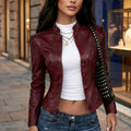 Women's Slim-Fit Stand-Collar Faux-Leather Short Jacket
