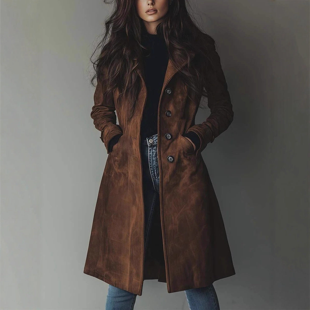 Womens Western Style Long Trench Coat For Fall And Winter