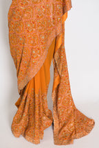 Hira | Orange Georgette Kashmiri Embroidery Saree | Perfect Haldi Wear