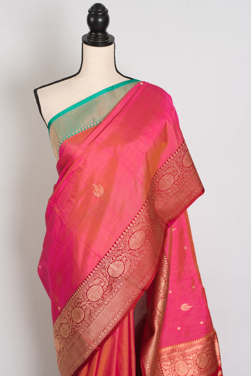Vibha | Dual-Shade Pink Banarasi Silk Saree with 36 Size Ready-Stitched Blouse