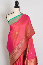 Vibha | Dual-Shade Pink Banarasi Silk Saree with 36 Size Ready-Stitched Blouse