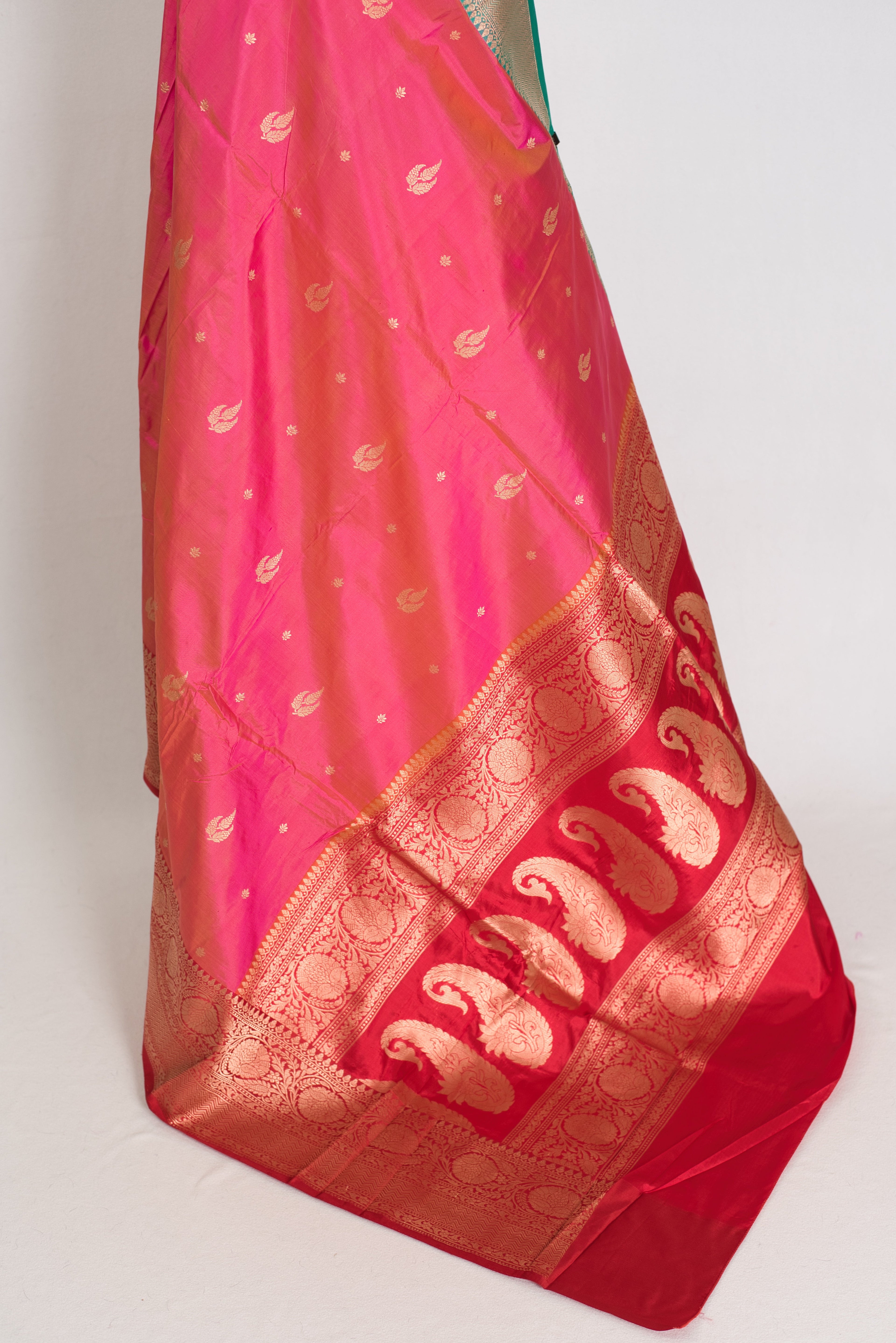 Vibha | Dual-Shade Pink Banarasi Silk Saree with 36 Size Ready-Stitched Blouse