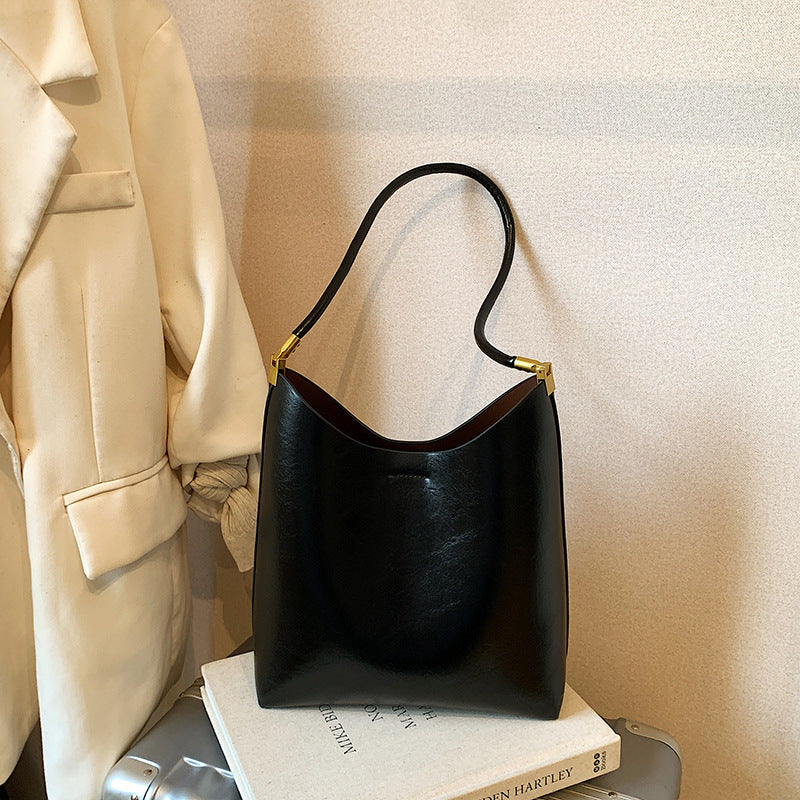 Womens Solid-Color High-Capacity Vintage Tote Bag