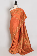 Gauri | Orange and Green Handwoven Bishnupuri Minakari Swarnachari Silk Saree