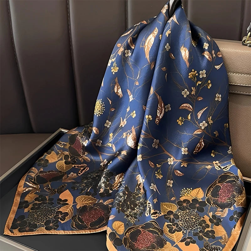 2024 Silk Scarf Scarftop Headwraps For Women Vintage Four Seasons Hair Scarve 110x110cm Hijab Foulard Bandana Femme Headscarf