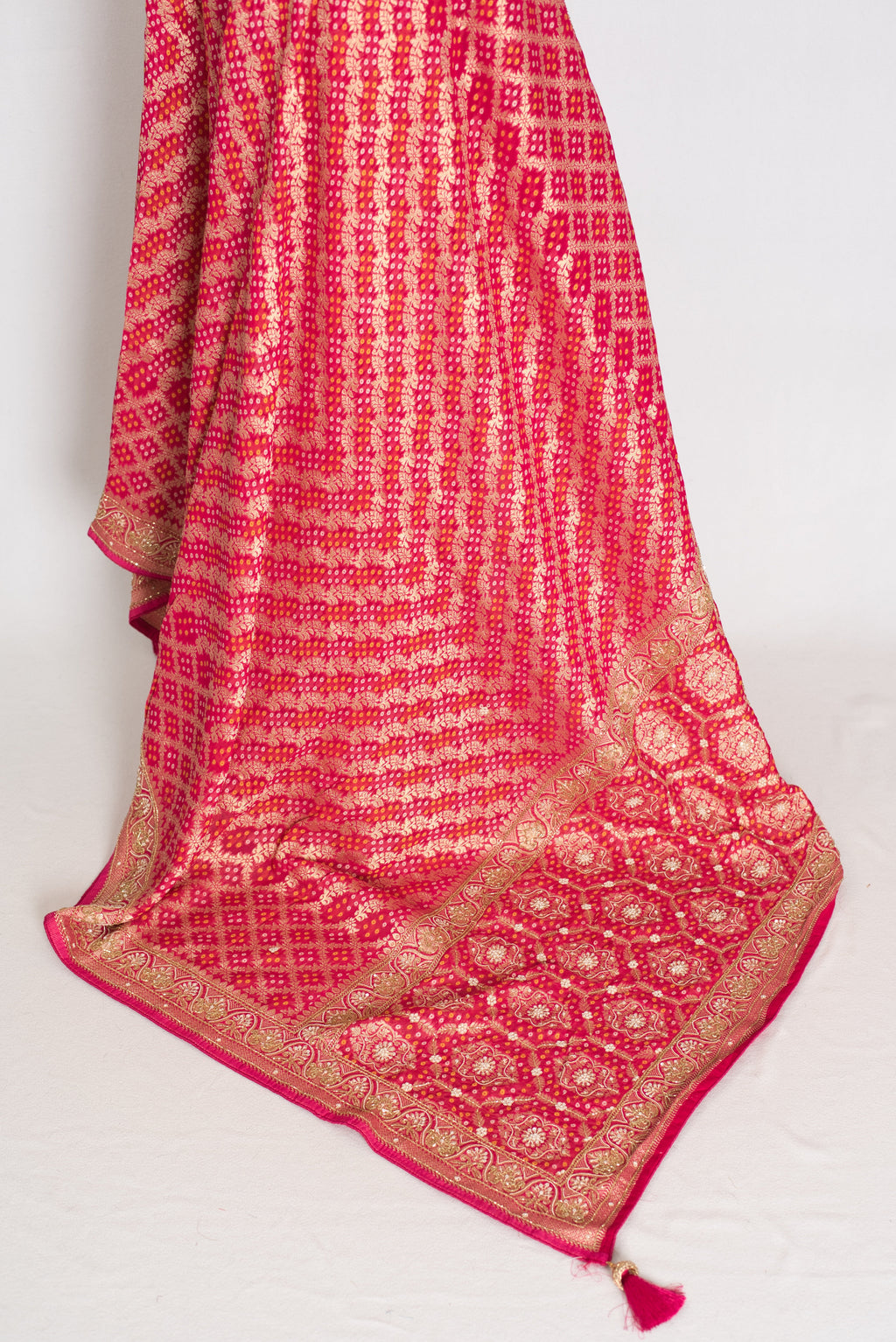 Afrin | Rani Pink Semi Georgette Saree | Pre-Stitched Size 38 Blouse