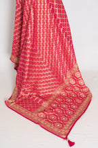 Afrin | Rani Pink Semi Georgette Saree | Pre-Stitched Size 38 Blouse