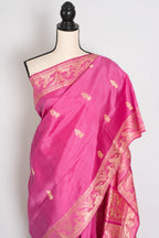 Swarna | Pink and Cream Handwoven Bishnupuri Baluchari Silk Saree