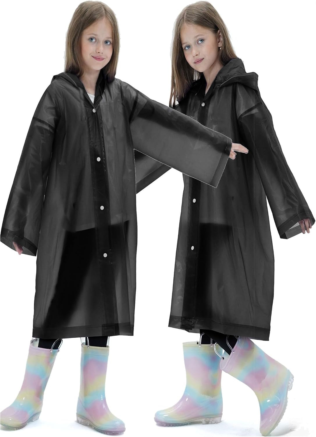 2 Pack Raincoats for Kids, Reusable Rain Ponchos with Hood and Sleeves Rain Coats for Boys and Girls