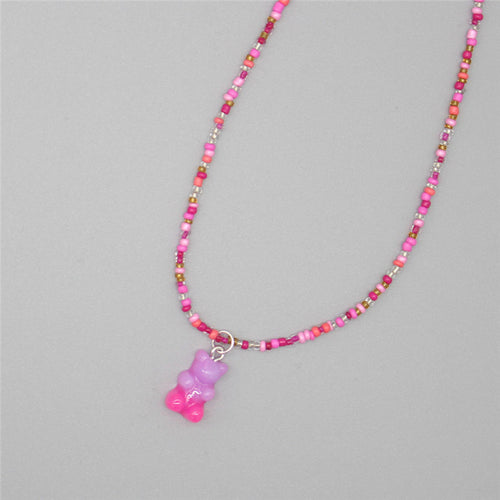 Gradient-colored Little Bear Seed Bead Necklace