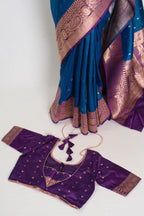 Mahi | Royal Blue Pure Katan Silk Banarasi Saree with 40 Size Stitched Blouse