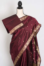 Noori : Certified Silk Burgundy Banarasi Katan Silk Saree with Resham Work
