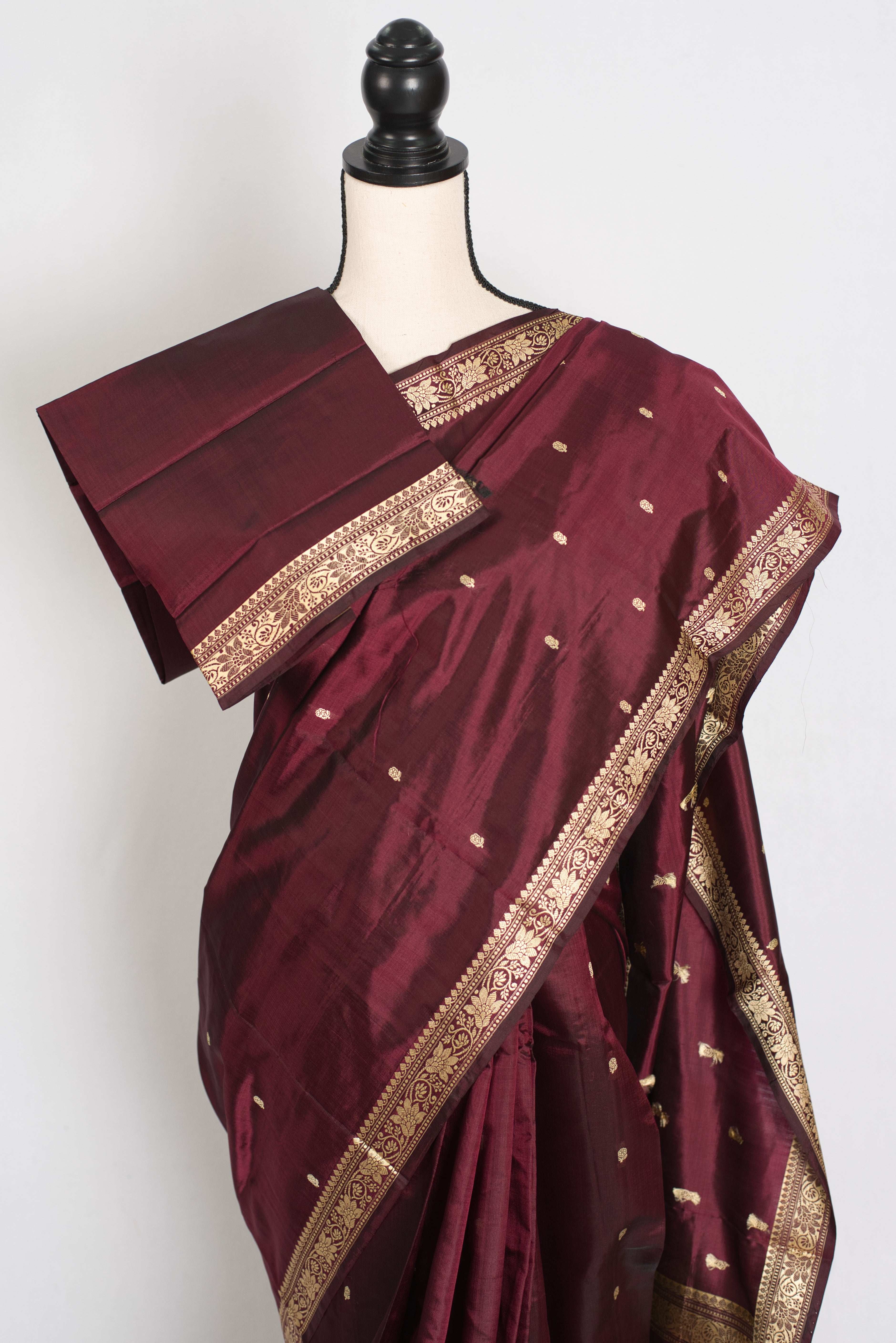 Noori : Certified Silk Burgundy Banarasi Katan Silk Saree with Resham Work