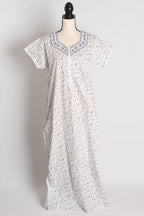 White and Gray Printed Pure Cotton Nightwear in Regular Size