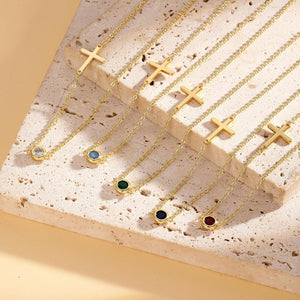 Cross Necklace for Women, Dainty 14K Gold Plated Cross Pendant Necklace Gold Cross Birthstone Necklace Tiny Sideway Cross Choker Necklace Trendy Christmas Gift for Women
