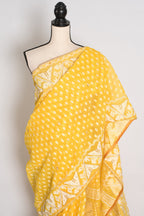 Gita – Bright Yellow and White Blended Cotton Jamdani Saree