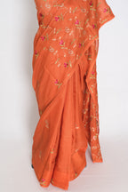 Anjani | Vibrant Orange Blended Kota Silk Saree | Soft, Flowy Machine Embroidery