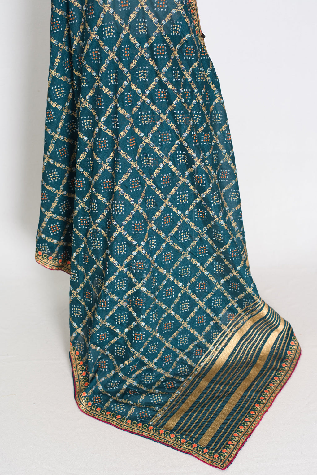 Gini | Greenish Blue Gharchola Saree| Budget-Friendly Lightweight Festive Wear