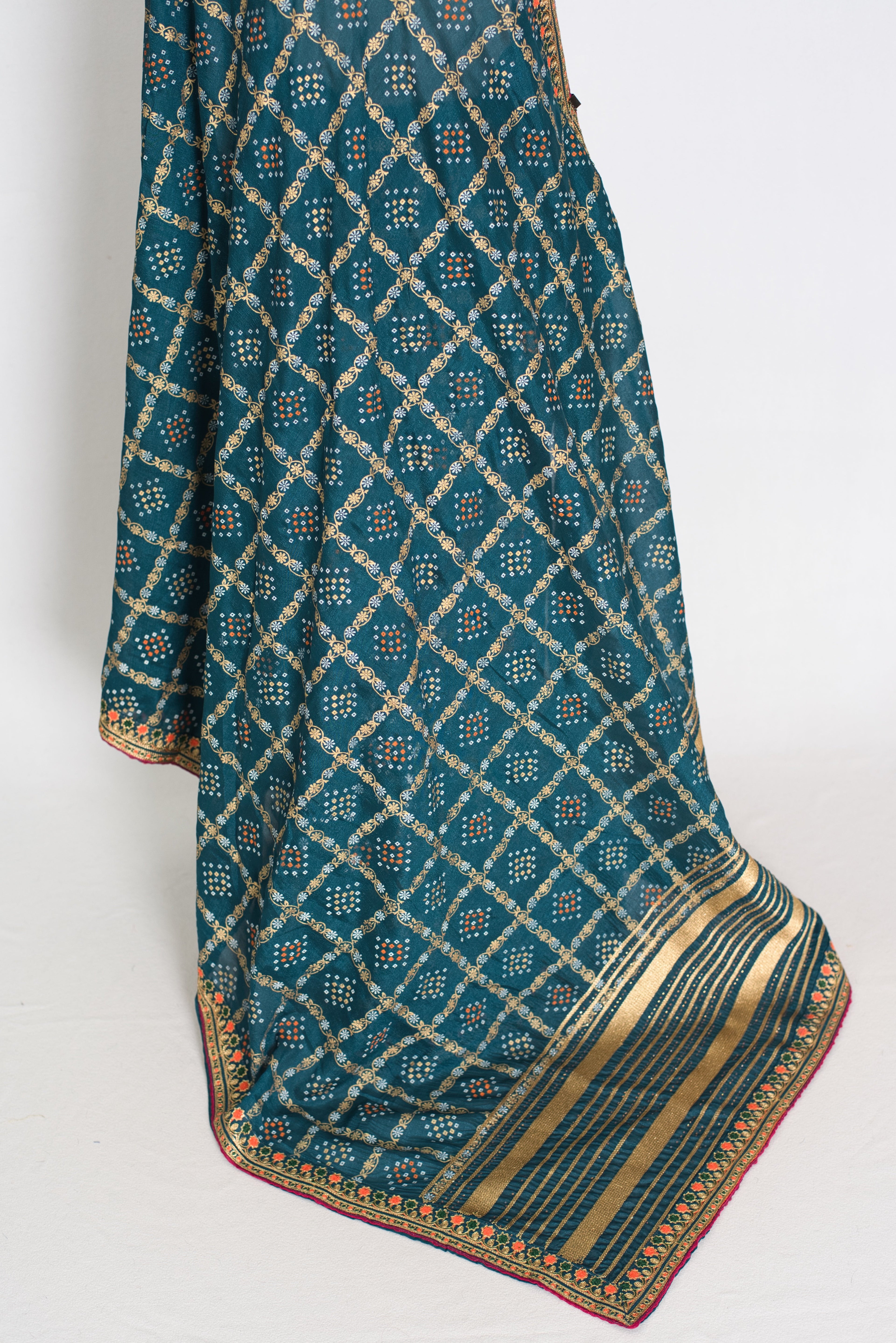 Gini | Greenish Blue Gharchola Saree| Budget-Friendly Lightweight Festive Wear
