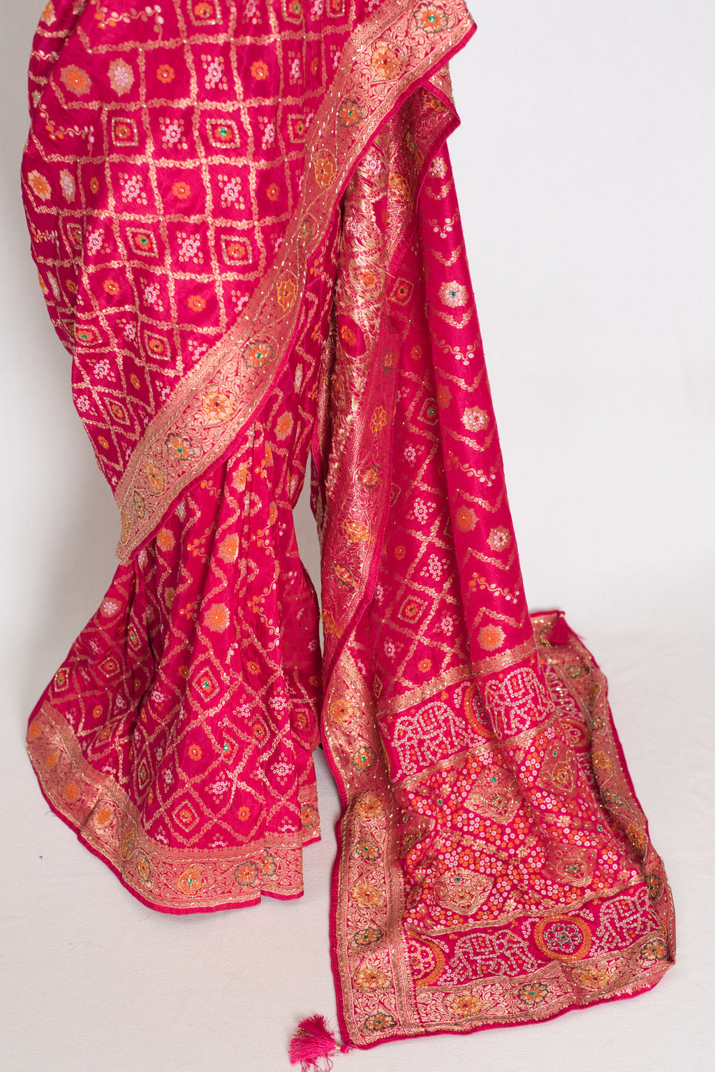 Liza | Dark Pink Hand Embroidery Soft Dola Silk Banarasi Saree