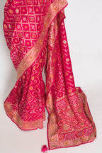 Liza | Dark Pink Hand Embroidery Soft Dola Silk Banarasi Saree