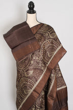 Kala | Earthy Brown Pure Tussar Silk Saree | Heritage Kalamkari Art Prints