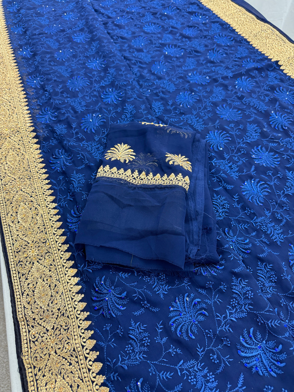 Afrin | Midnight Blue Georgette Partywear Saree | Trending Bollywood Style