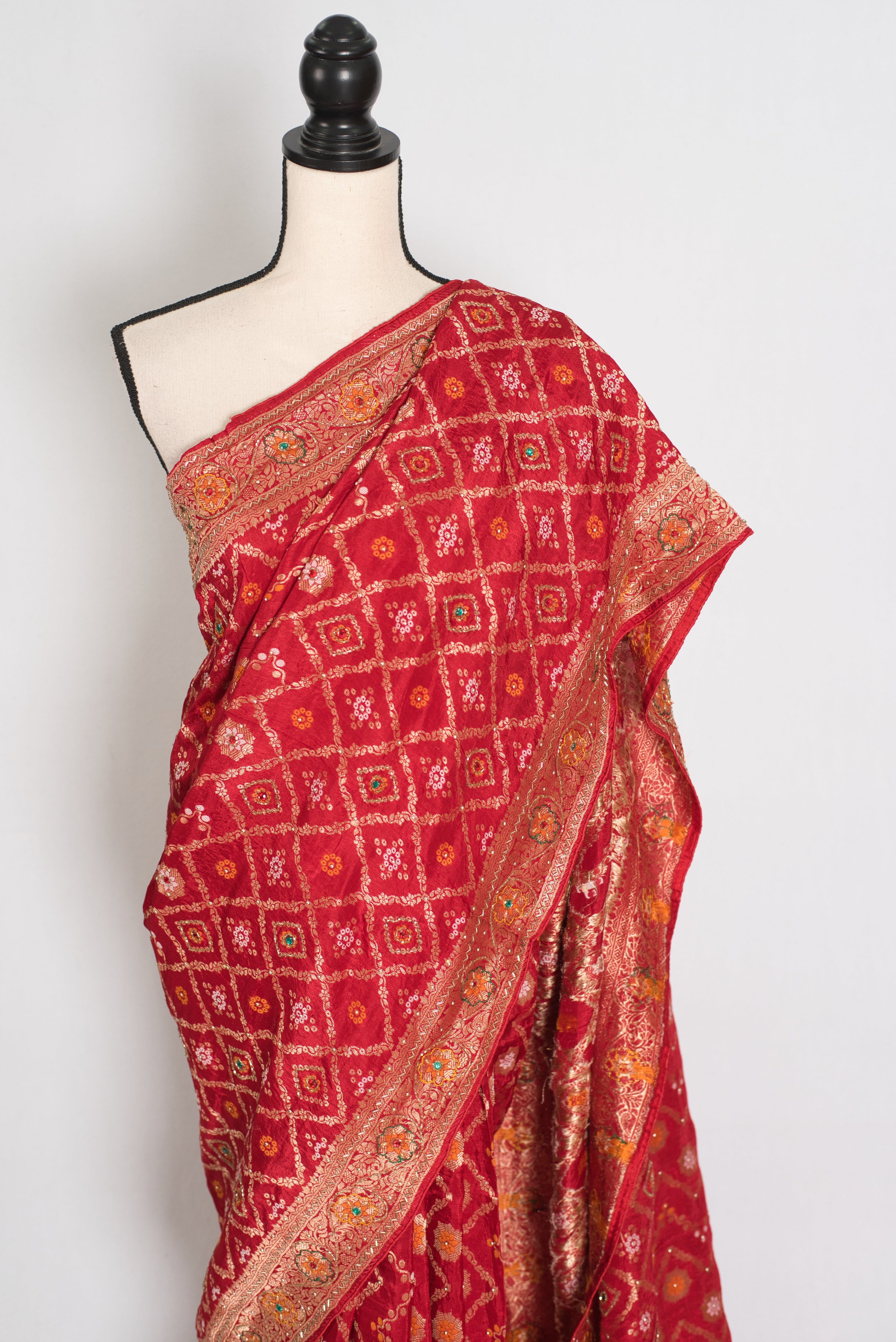 Rukhmini | Red Dola Silk Bridal Banarasi Saree | Hand Embroidery Work