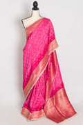 Abira | Pink & Gold Dola Silk Banarasi Saree | Designer Stitched Lace Border