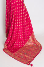 Purvi : Dark Pink and Gold Dola Silk Banarasi Saree - Hand Embroidery