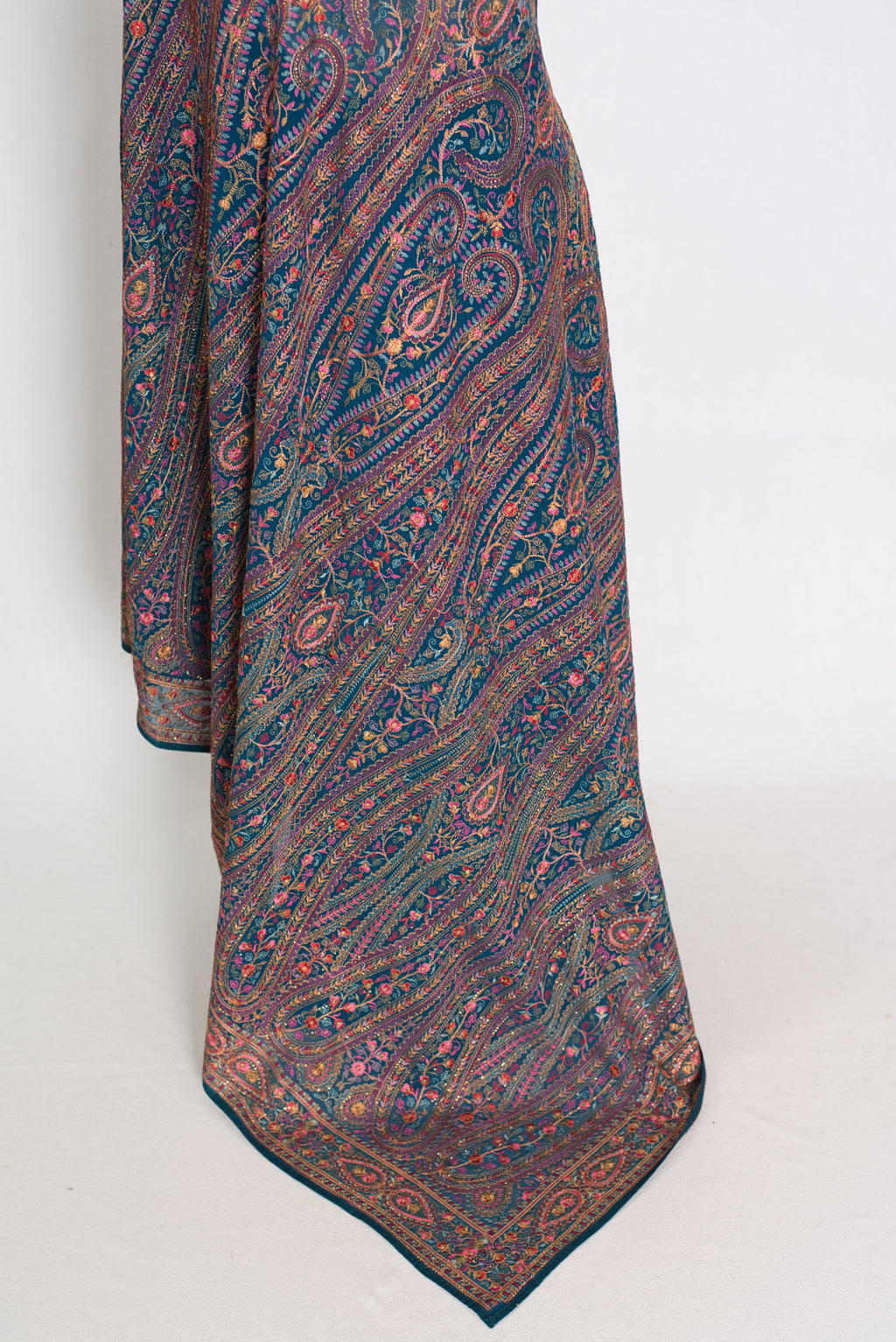 Mira | Cobalt Blue Georgette Saree | All-Over Multicolor Kashmiri Embroidery