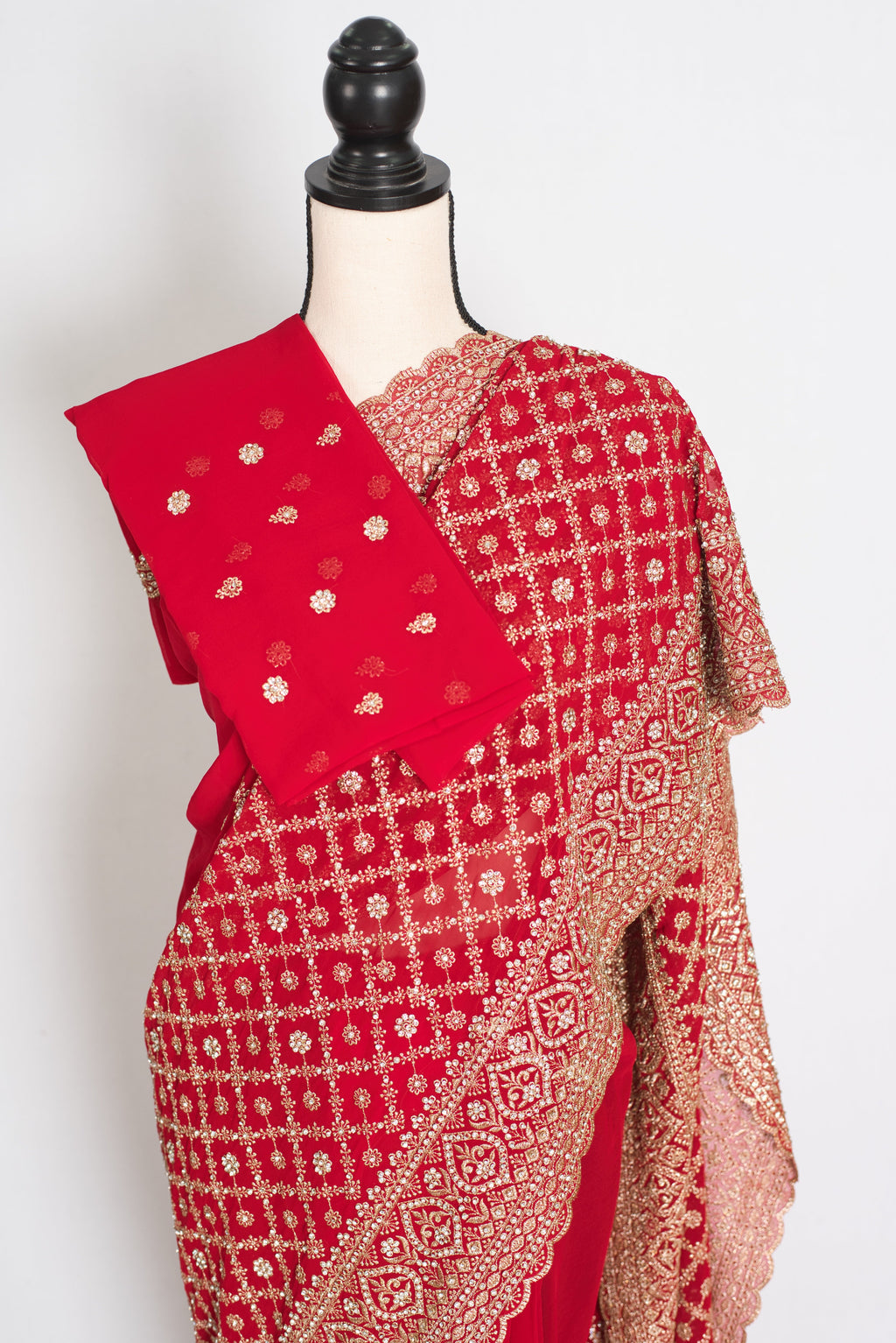 Eva | Red and Gold Georgette Bridal Saree | Royal Festive & Wedding Wear