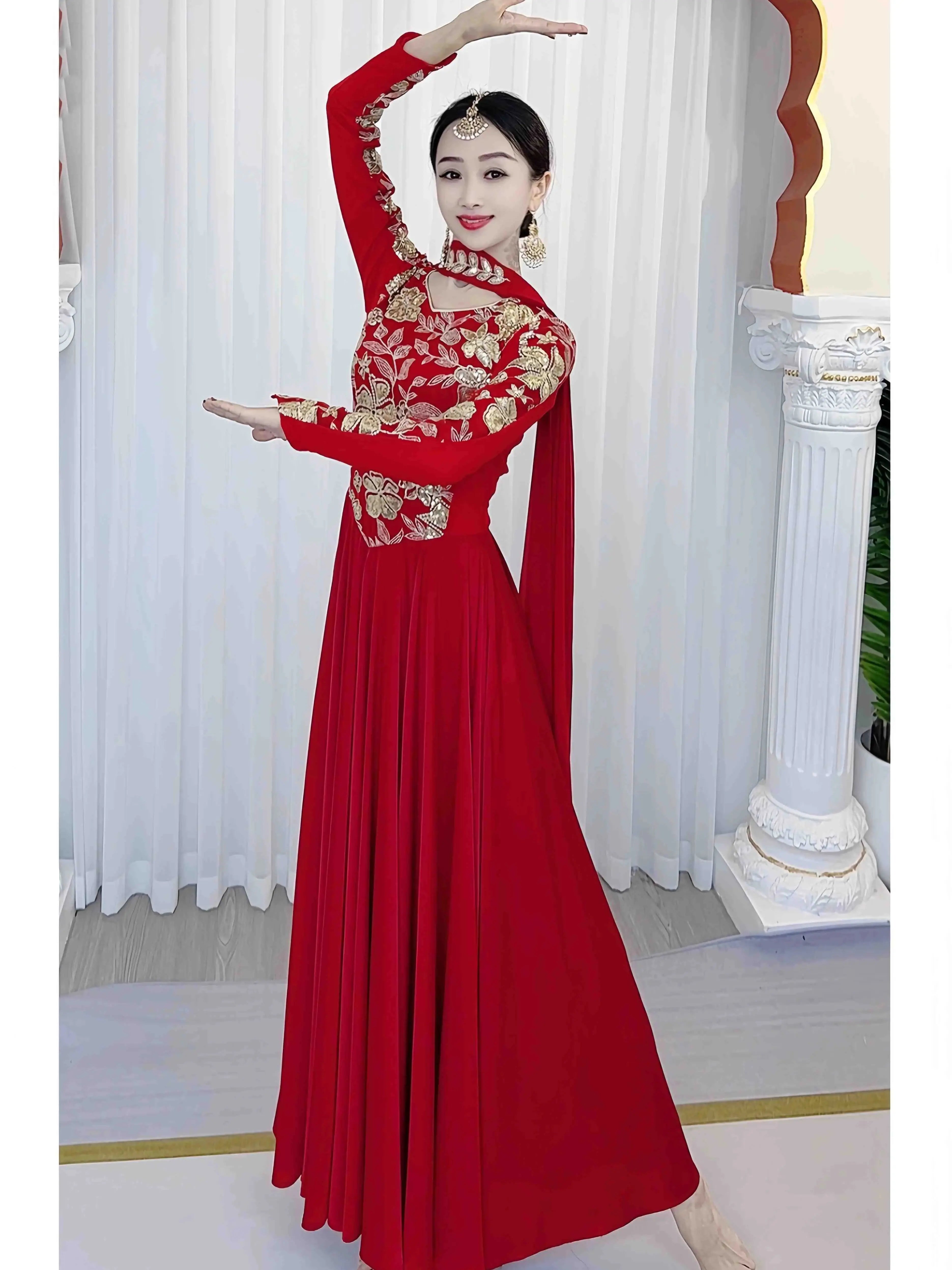 2025 Indian Traditional Bollywood Dance Stage Performance Costume Women Embroidery Anna Saree Dress Festival Clothes DQL10432